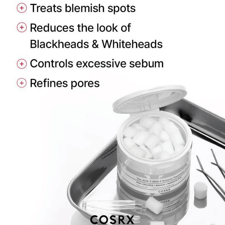 COSRX AHA 2 BHA 2 Blemish Treatment är effektiv för att behandla finnar, minska synligheten av pormaskar och vita pormaskar, kontrollera överflödig talg och förfina porerna. Perfekt för en klarare hud.