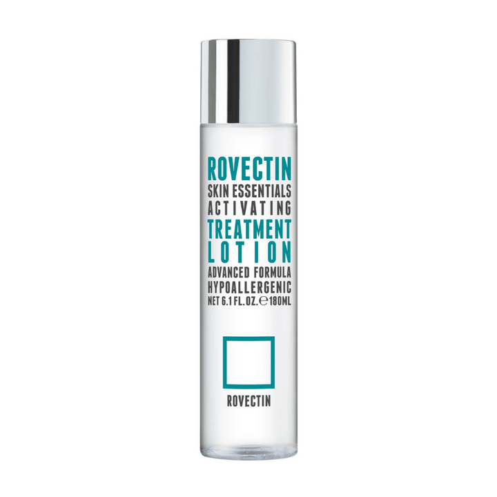 En flaska ROVECTIN Skin Essentials Activating Treatment Lotion 180ml på vit bakgrund.